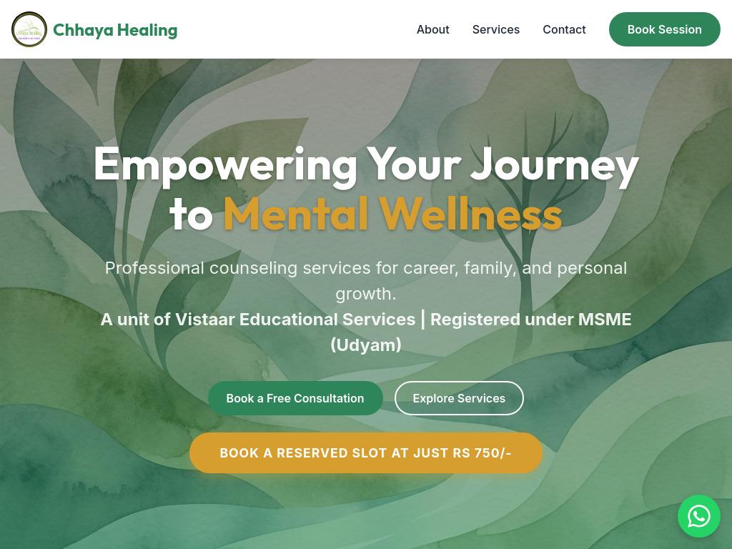 Chhaya Healing - Website Design Project by WebNesters